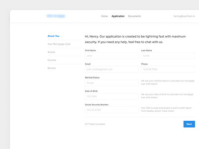 Online Mortgage Application application clean form minimal mortgage mortgage application ui ux website