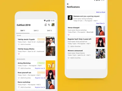 Events App app college cultural events fest ui ux