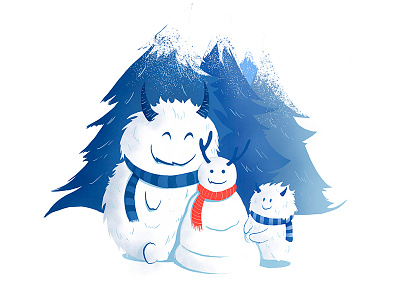 Happy Winter day! blue illustration snow white winter yeti