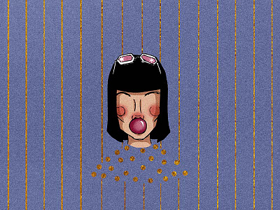 Retrouvailles bubble gum drawing gold illustration metallic polka dots stripes