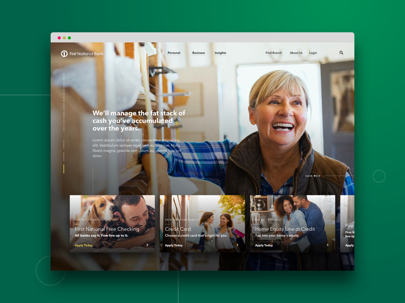 Example of Concepts for a bank homepage