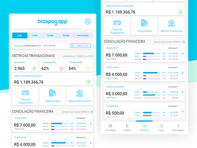 Braspag App credit card dashboard financial dashboard