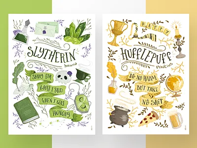 Hogwarts posters harry potter hogwarts hufflepuff illustration lettering slytherin