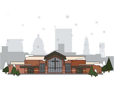 Church Christmas Card architecture building christmas card church invite line