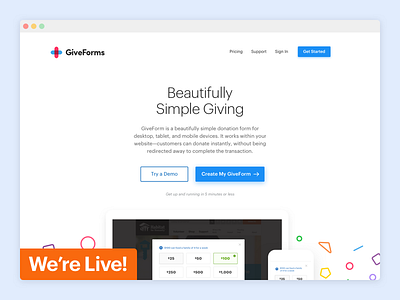 GiveForms donate donation form giving home page landing non profit responsive ui ux web website