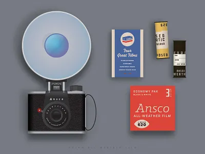 Ansco Camera camera film fonts illustration render
