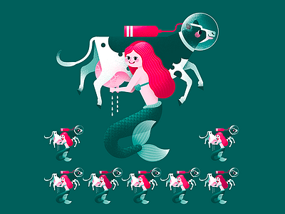 Eight Mermaids Milking adobe illustrator airbrush childrens illustration christmas colour collective illustration illustrator kidlit vector art vector illustration