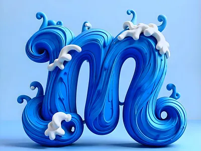 3D Stylized Letter M Designed With Blue Waves 3d design 3d letter letter 3d design letter m m design m with weav