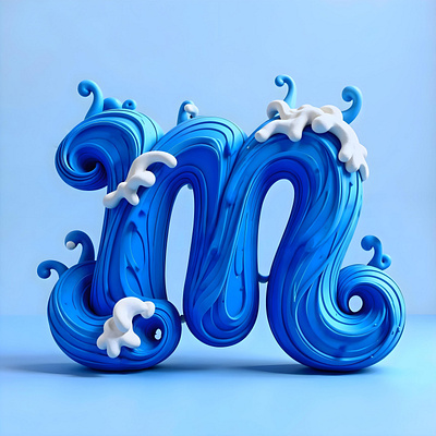 3D Stylized Letter M Designed With Blue Waves 3d design 3d letter letter 3d design letter m m design m with weav