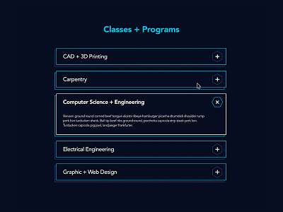 ioNYC Classes + Programs avenir landing makerspace mock ui web