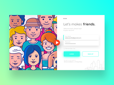 Let's makes friends. Login page. card flat gradient illustration landing page login login page ui ux web