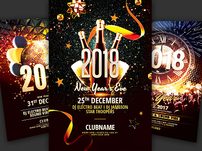 New Year Flyer Bundle Vol.12 celebrate celebration design event firework flyer graphic new year nye photoshop poster psd