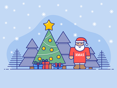 Christmas Illustration christmas holiday illustration line drawing line illustration presents santa tree xmas