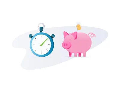 Time & Money bank clock graients pig piggybank spot illustration stopwatch
