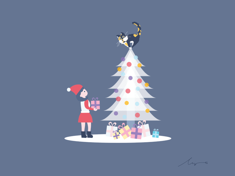 Merry Christmas cat christmas christmas tree gifts illustration