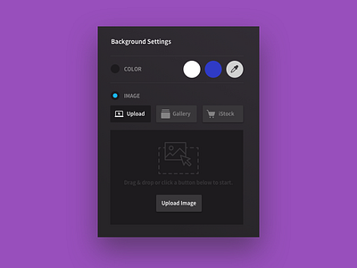 Image Upload - Background Pop background color modal panel popup settings ui ux