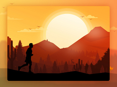 the setting sun design flat illustration landscape sunset