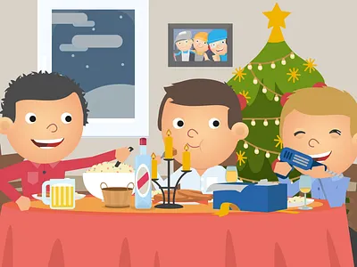 Christmas dinner beer carp christmas dinner friends illustration salad slovakia vector