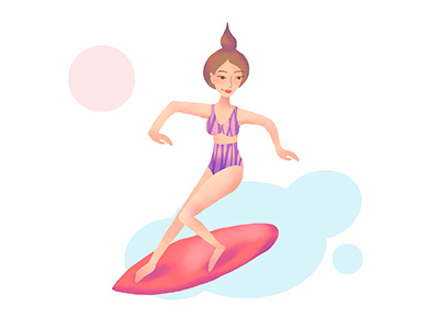 Surfing girl art character digital illustration surfing