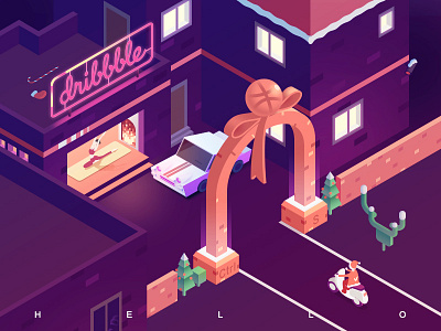 Hello Dribbble christmas dribbble hello illustration isometric isometry merry