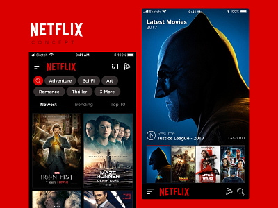 Netflix - Concept batman dark homescreen library monsoonfish movies navigation netflix playlist ui uidesign ux