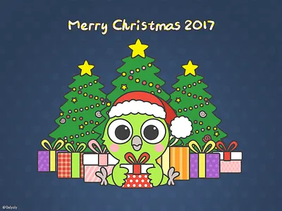 Merry Christmas 2017 bird cartoon christmas draw emoji emotion green illustration merry parrot pet x mas