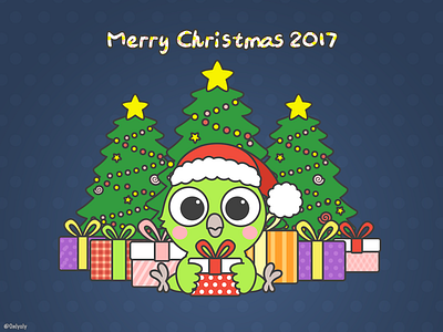 Merry Christmas 2017 bird cartoon christmas draw emoji emotion green illustration merry parrot pet x mas