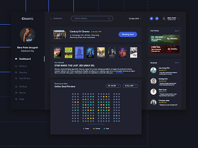 Cinema Dashboard Page app booking dark dashboard desktop illustration landing page mobile movie ui ux web design website