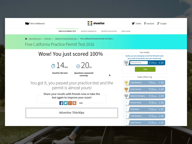 Cream of Crop - Leaderboard for driver test concept car design green leaderboard minimal test ui ukraine ux web
