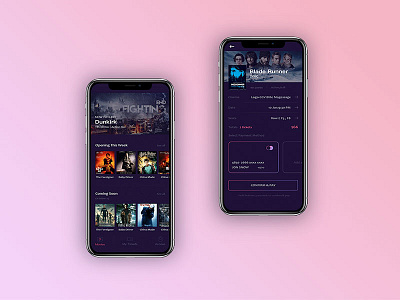 Movie concept design app interface dark colors gradient mobile phones movies purple ui interface