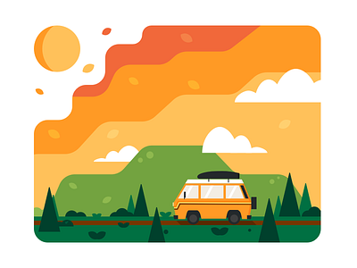 Wanderlusting colors illustration nature roadtrip sky sunset travel van vanagon wanderlust