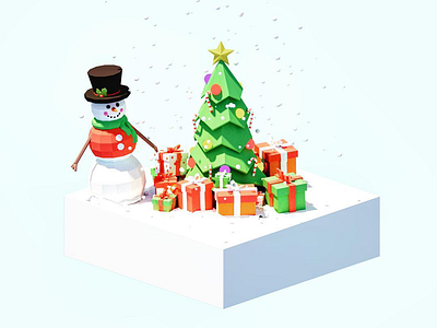 Christmas Tree Scene blender christmas christmas tree isometric landscape low poly madewithblocks scene snow snowman tree vr