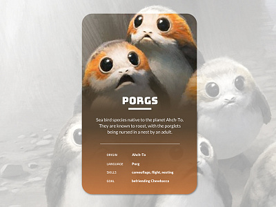 Daily UI #045 dailyui info infocard lastjedi porgs spacebirds starwars uidesign uxdesign