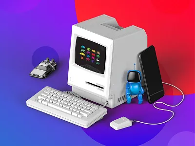 Secret File Eighty Eight 3d app car delorean desktop illustration pc render robot web