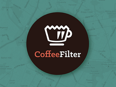 CoffeeFilter app brown coffee cup design filter green icon logo map mug