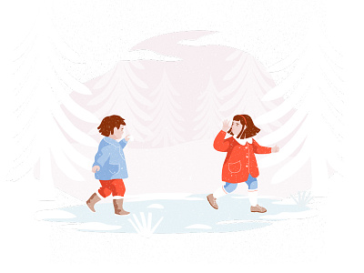 Snow children christmas illustration kids snow tree vector winter