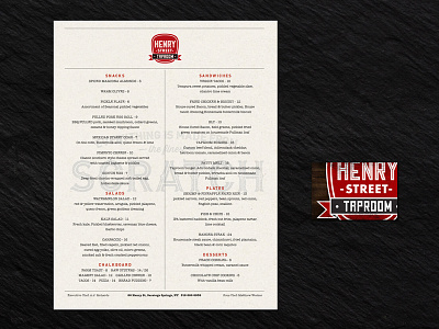 Henry Street Taproom Menu beverage branding business card design menu print