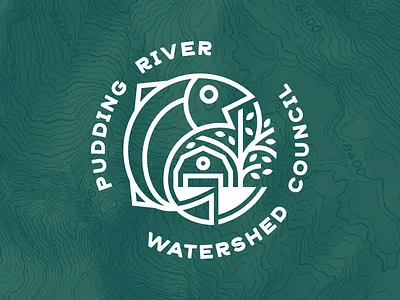 PRWC Final Logo agriculture branding farm fish illustration line logo nature tree watershed