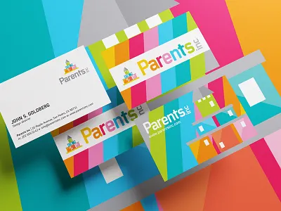 Parents Inc Business Card Design brand branding businesscard castle colorful father inc logo mother parent parents rainbow