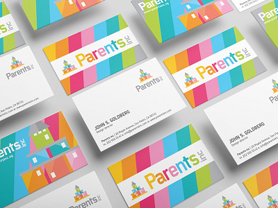 Parents Inc Business Card Design brand branding businesscard castle colorful father inc logo mother parent parents rainbow