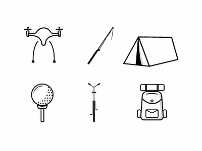 Outdoor Icons bag ball bicycle camping cycle drone fishing golf icons outdoor rod tent