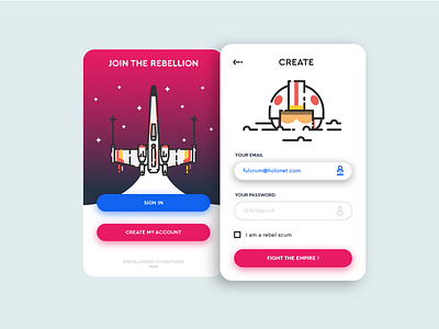 Rebel mobile app sign up application empire log in minimalist mobile app rebel sign in sign up smartphone star wars