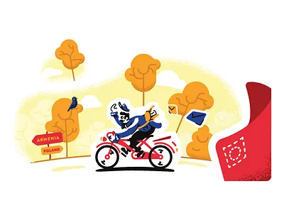 Delivering Mail Illustration armenia bike envelope forest illustration mail mailman poland riding vintage
