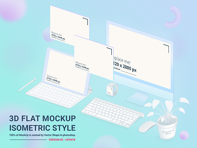 3D Flat Mockup Screen - Isometric Style - Version 02 Update 3d flat mockup free mockup ipad mockup iphone mockup isometric popular screen mockup template uxui