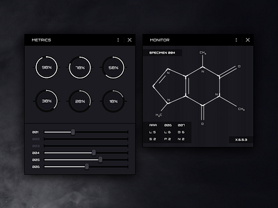 Aa/02—metrics aa02 blacknwhite components dark ui darkside dashboard elements macbook mock up style tile ui ui kit