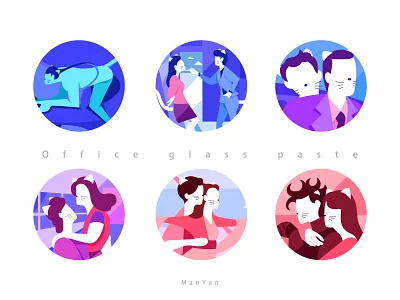 Office glass paste decorative painting film theme illustration office glass paste