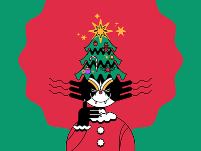 Christmas Cat - 2 2d animal cat christmas design illustration tree