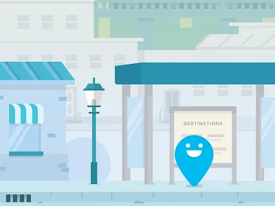 Destinations app artwork blue flat illustration onboarding pin