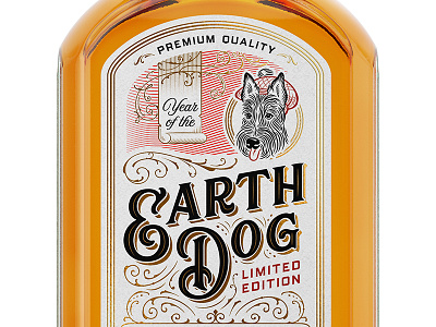 Earth Dog Whiskey Close Up bottle dog drawing drink illustration new year spirit vintage