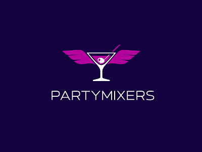 Partymixers logotype angel bar bartender cocktail drink olive party pink wings